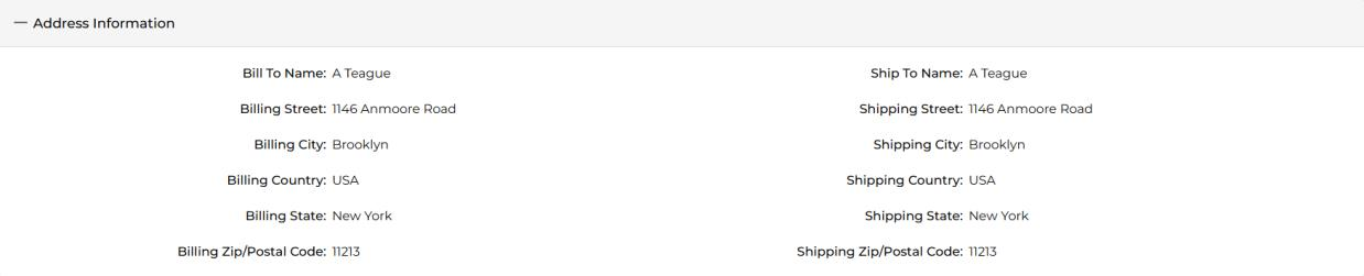 Address Information section showing billing and shipping address fields side by side