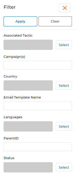 View Email Templates page in List View showing Assigned to You and Created by You tabs, Sort By and Filter controls, and two template rows: 'Wireless Widget – Lead Scoring 05 Aug 2024' (Wireless Widget BYOD Campaign, AETHER Reseller CP) and 'Tuesday July 04 2023' (Server Widget FlexiTouch Campaign, AETHER Reseller CP), each with View, Edit and Delete buttons