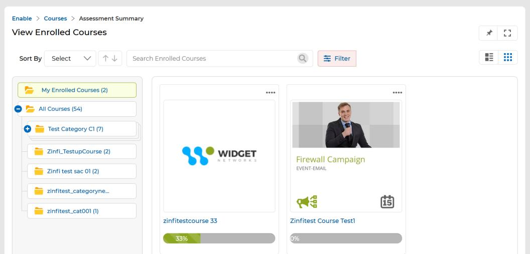 View Enrolled Courses in Thumb View with progress bars under course tiles