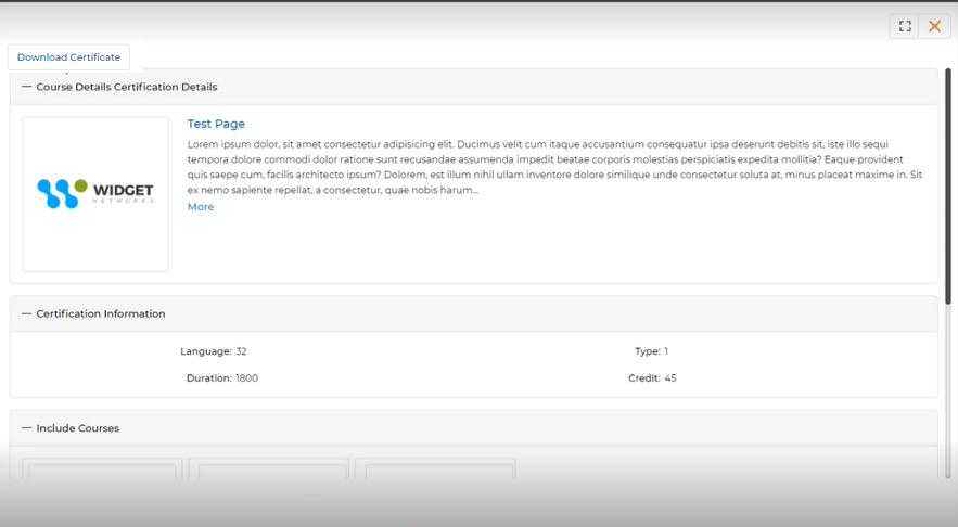 Download Certificate panel showing certification information and Download Certificate button