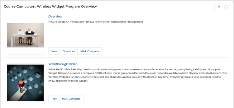 Course curriculum panel within certification showing Overview and Walkthrough Video materials