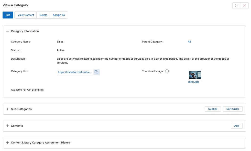 Category context menu with Sublink option highlighted