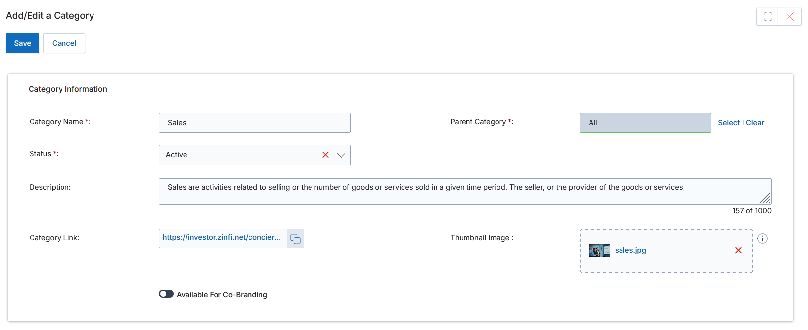 Category context menu with Share Category highlighted
