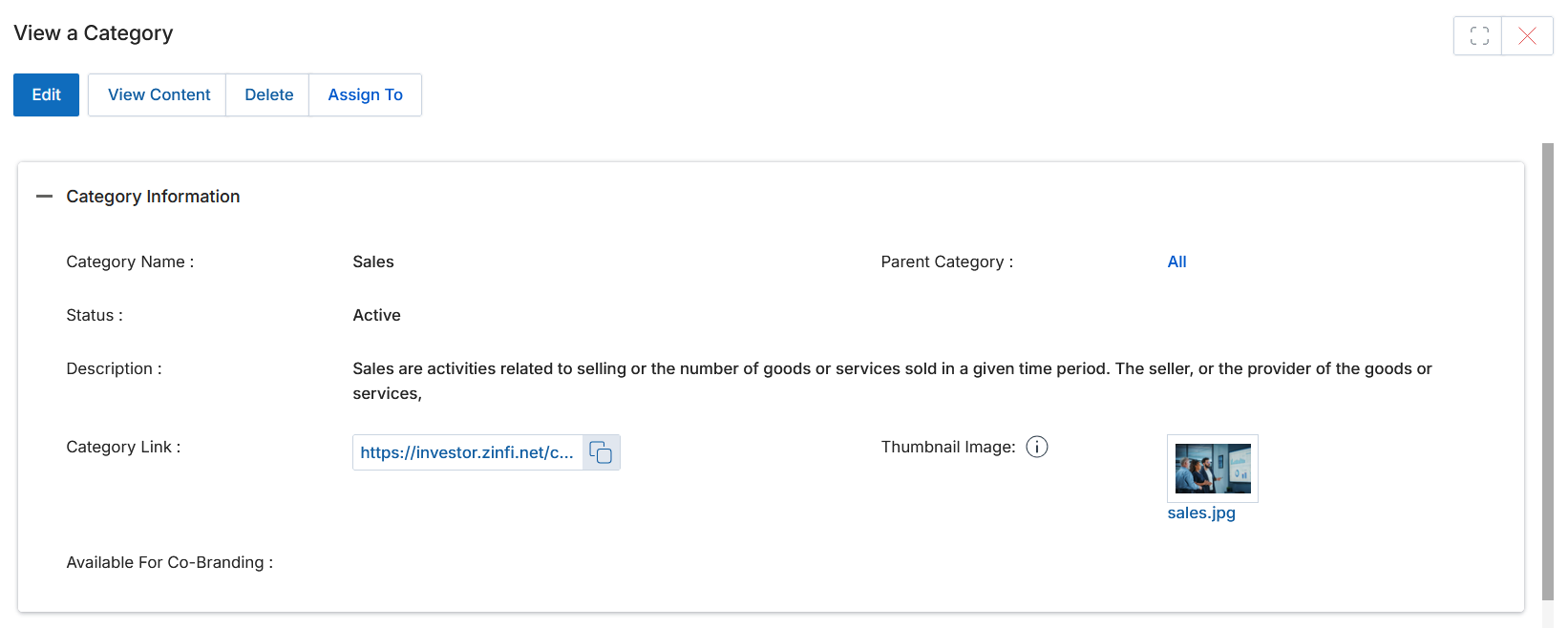 Category context menu with Copy Category URL highlighted and confirmation toast visible