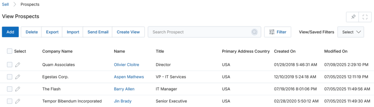 Add/Edit a Prospect form — Primary Address, Competitor Description, and Additional Information sections