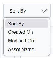 Sort By dropdown showing Created On, Modified On, Asset Name options