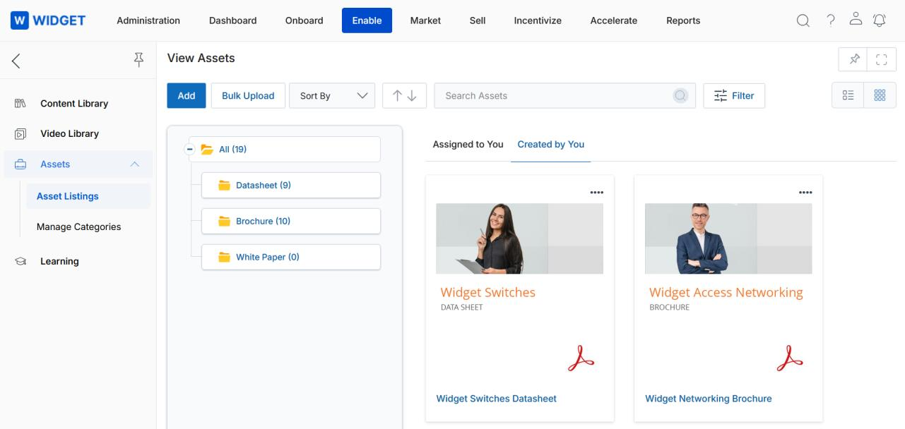 Asset thumbnail view with three-dot context menu