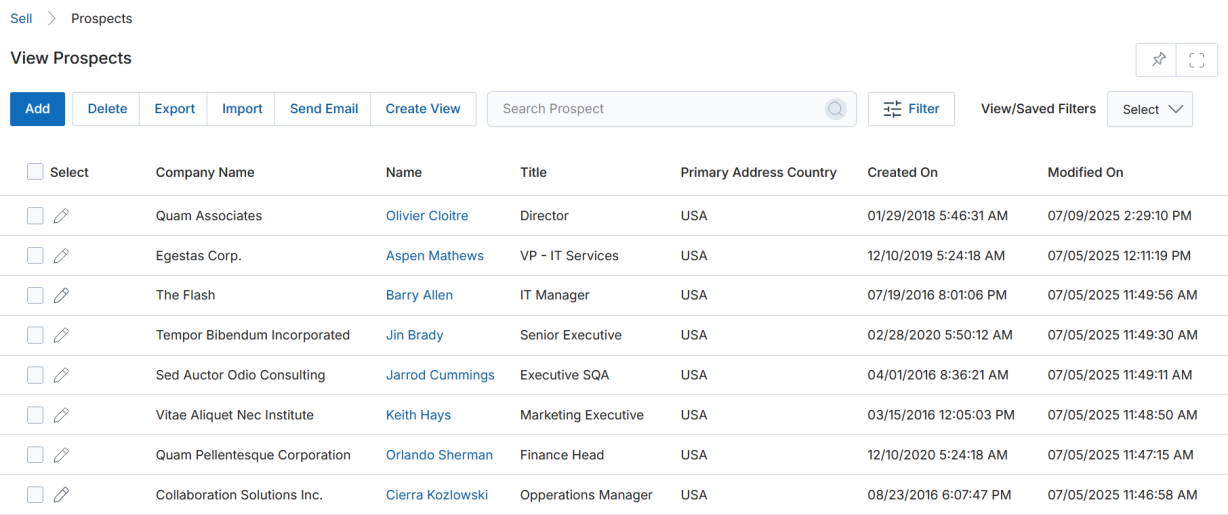 View Prospect details page — full information layout