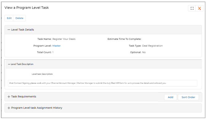 Add/Edit a Task Requirement — Deal Registration with Total Count field