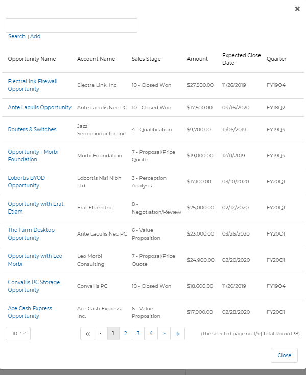 Contact Name lookup showing Account Name, Name, Title, Phone Work, Email Address, Assigned To, and On-Site columns