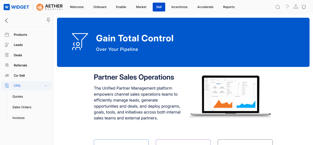 Sell navigation with CPQ expanded and Invoices highlighted in the sub-menu