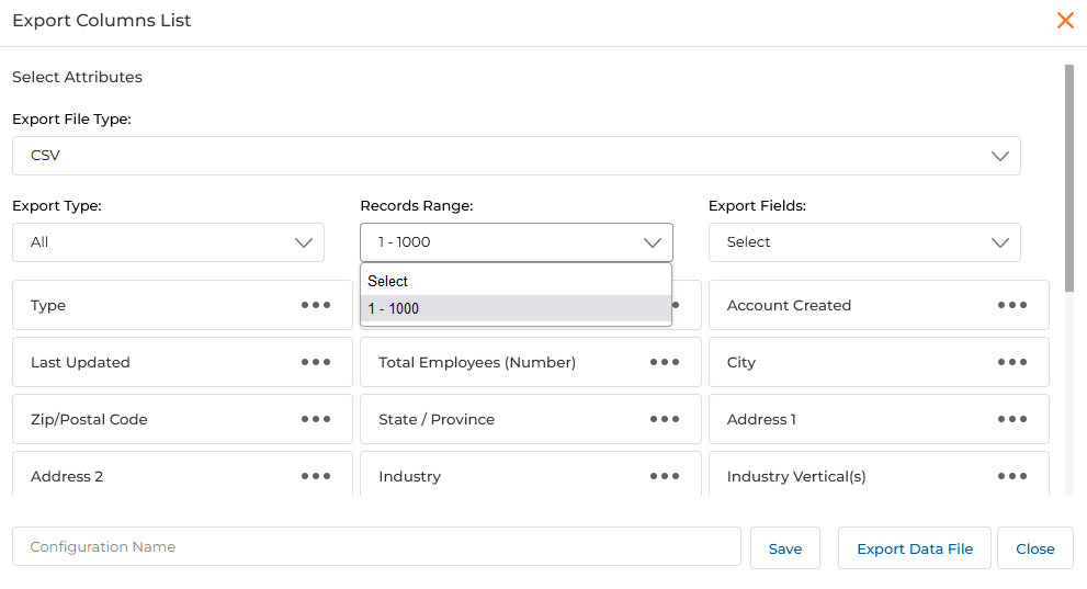 View Partner Accounts — two records selected (checkboxes checked) before clicking Export