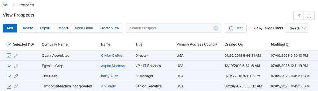 Export Columns List — All records mode with record range selector