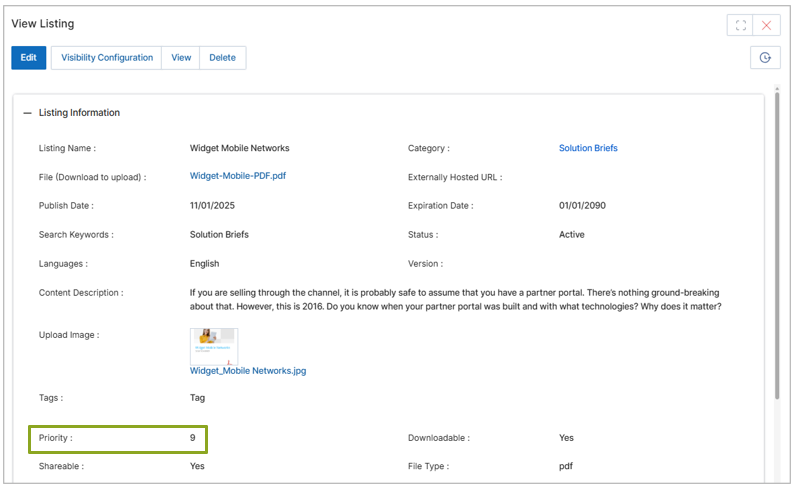 Visibility Configuration panel showing Visibility configuration has been done confirmation message