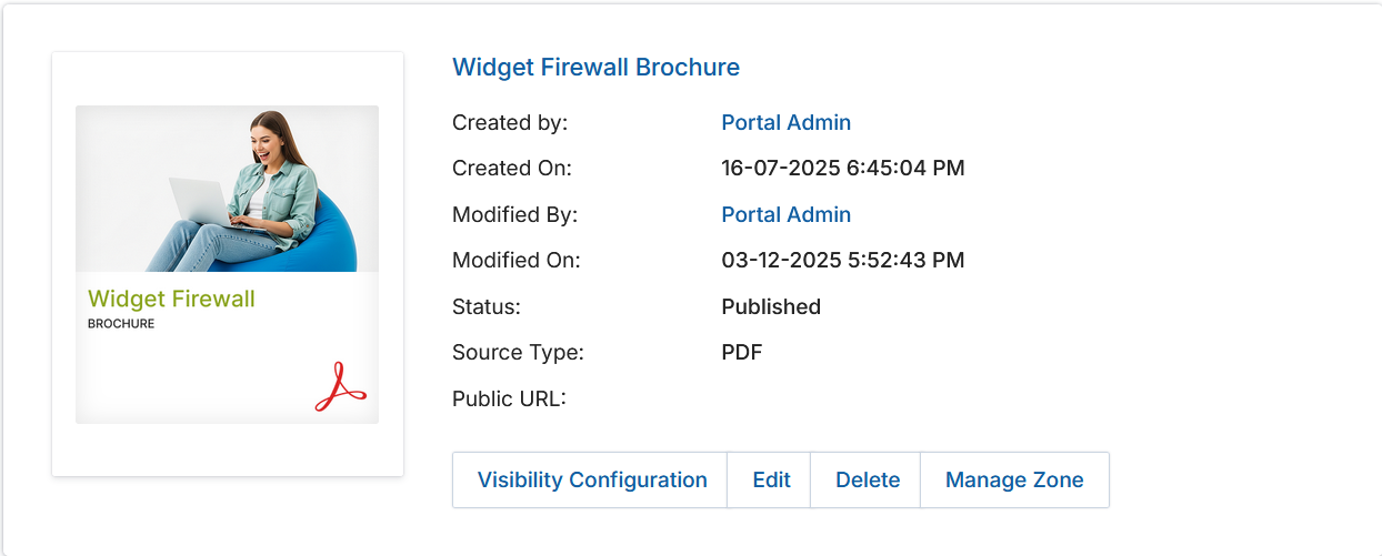 View an Asset page showing asset metadata and action buttons