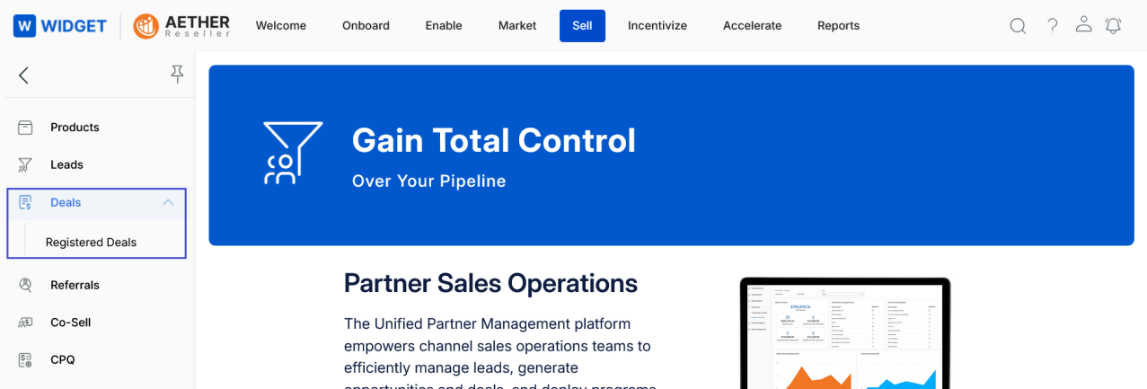 Sell menu → Deals → Registered Deals navigation