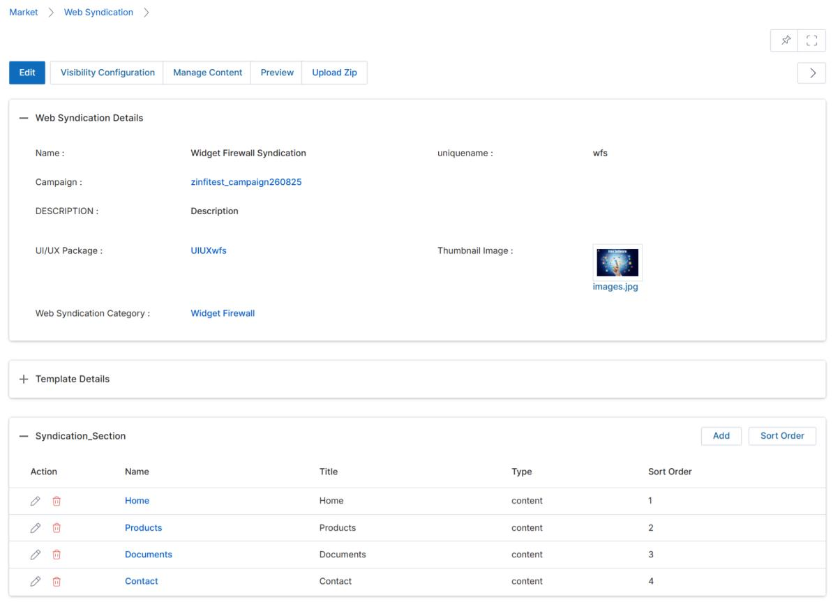 View Syndication Section — Contact page info showing Dynamic Form Action: Prospect and Type: form