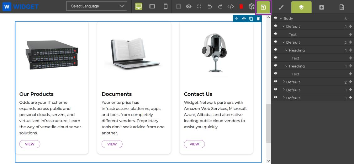 View Microsites — selecting the Server Widget Solution microsite to translate