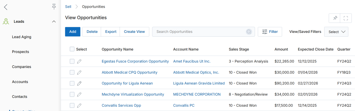 View Opportunities — listing page
