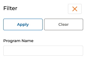 Filter pane — Program Name entry field with Apply and Clear buttons