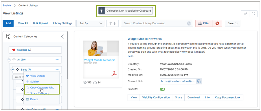 Add/Edit a Category form showing Category Name, Parent Category, Status, Description, Category Link, Thumbnail Image, and Available For Co-Branding toggle