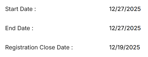 Registration closed message displayed to visitors when the event is full or past its close date