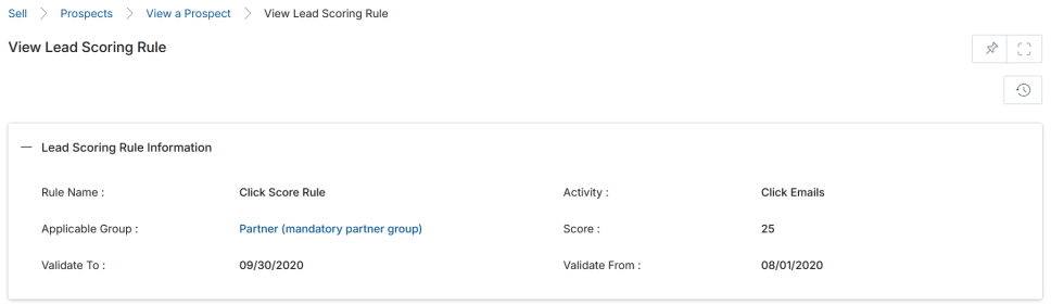 Lead Status History section — Status, By, and Time columns