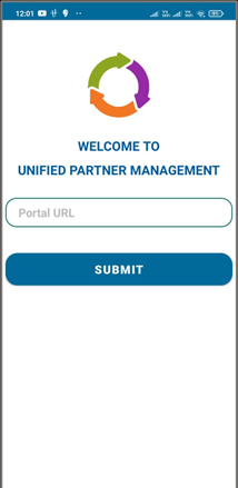 UPM Mobile app welcome screen with Portal URL field