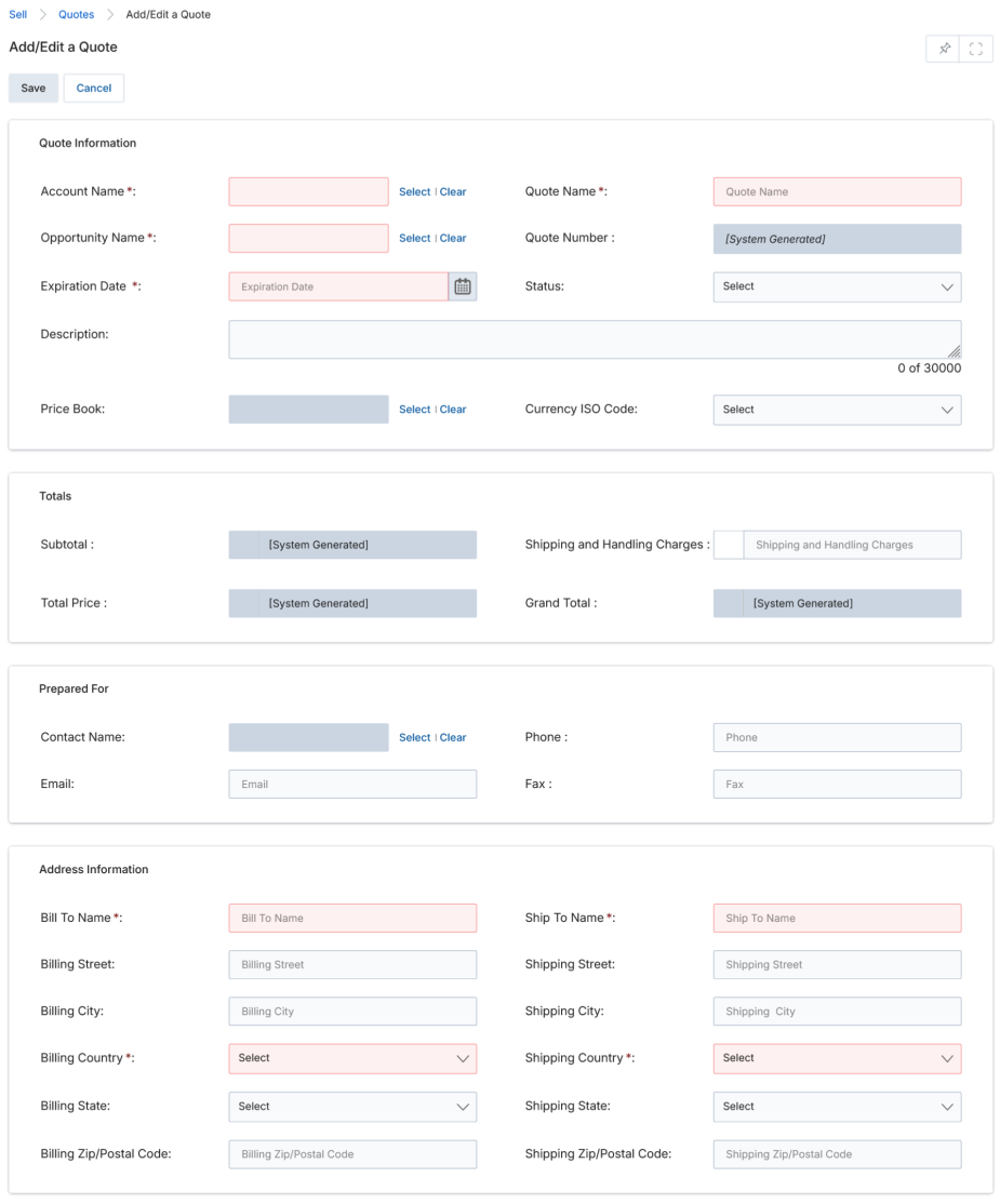 Sales Orders related list on a Quote showing Action, Name, Total Quantity, Discount, and Total Price